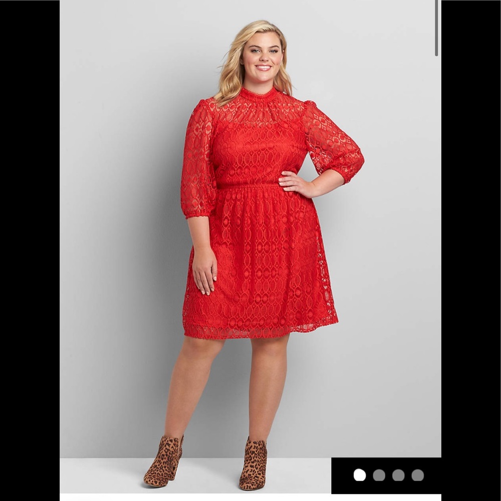 Layne Bryant Red Eyelit Embroidered Lace F&F Dress